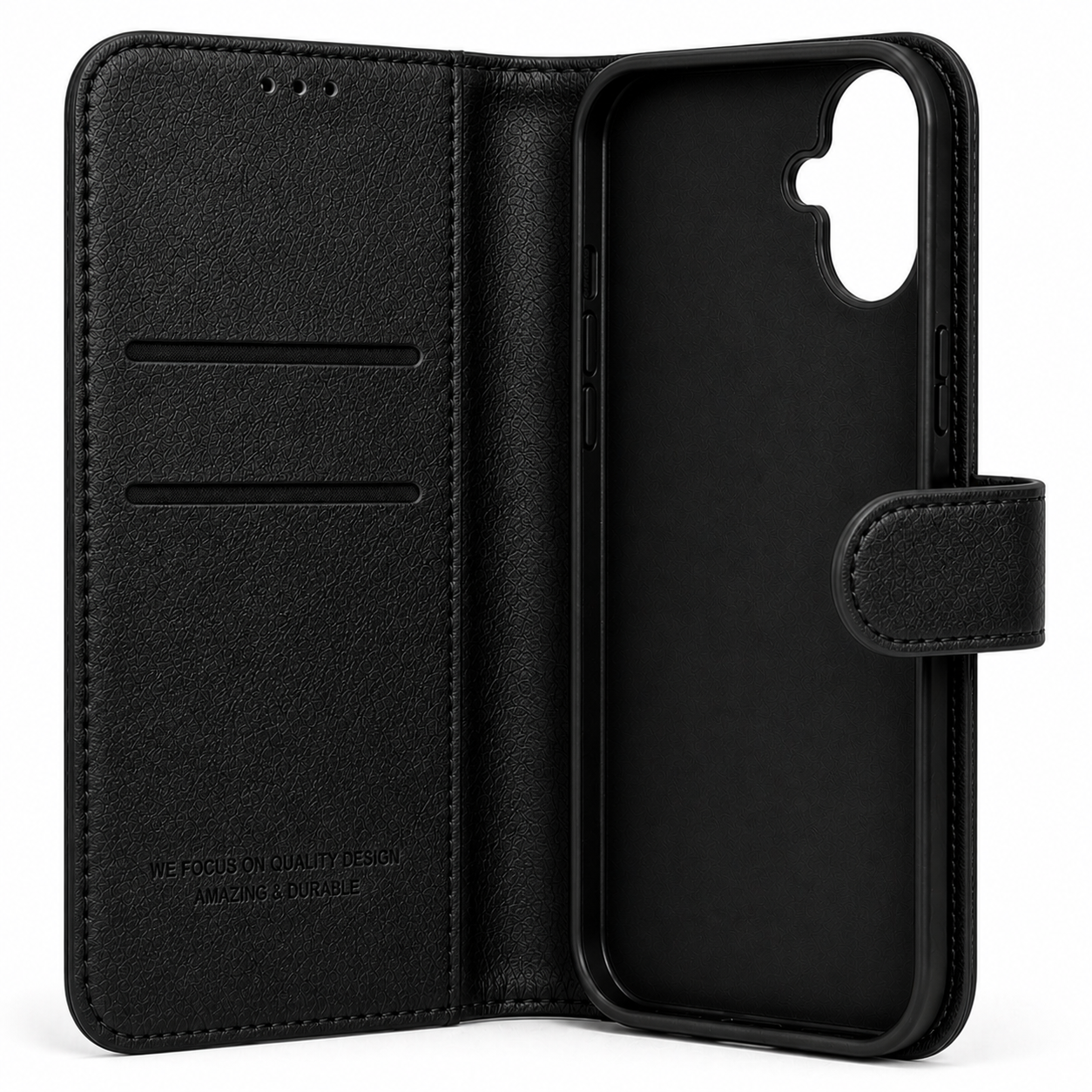 RichBoss Leather Folio Case for iPhone 16 Plus - Black