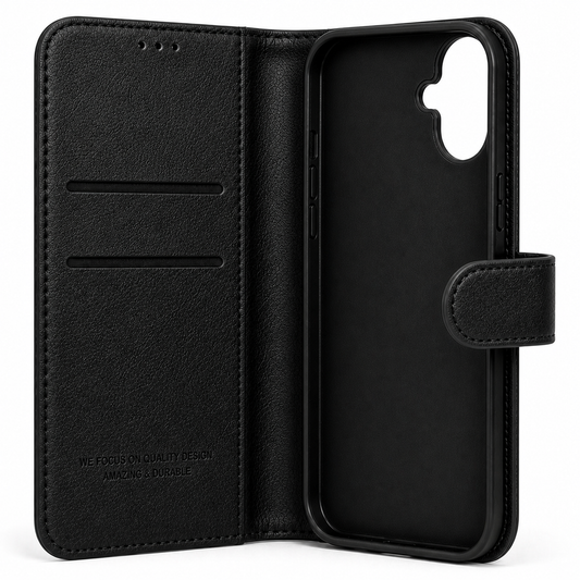RichBoss Leather Folio Case for iPhone 16 Plus - Black