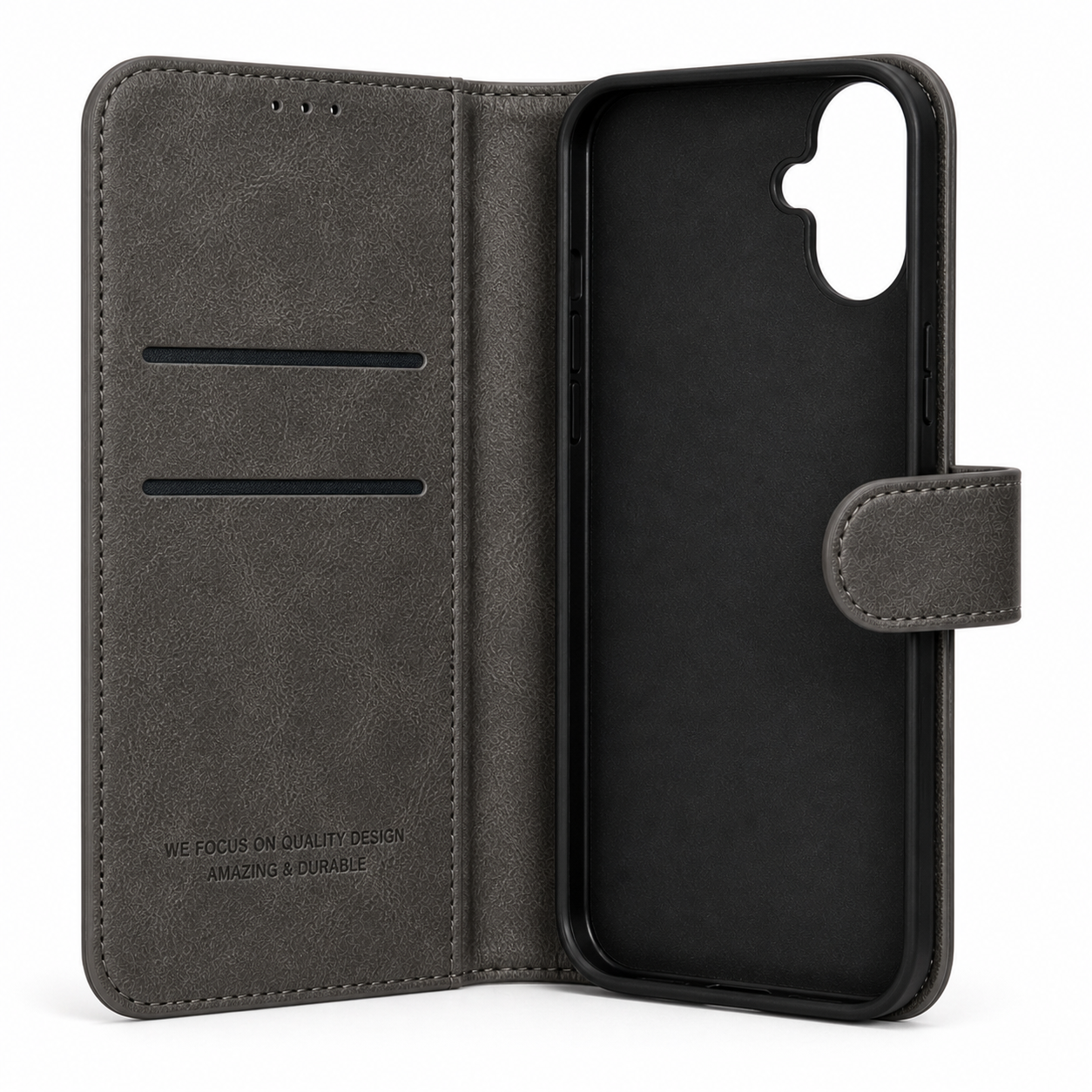 RichBoss Leather Folio Case for iPhone 16 Plus - Grey