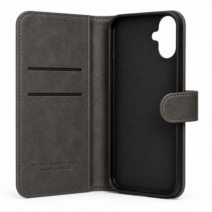 RichBoss Leather Folio Case for iPhone 16 Plus - Grey