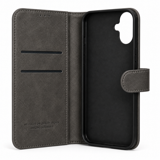 RichBoss Leather Folio Case for iPhone 16 Plus - Grey