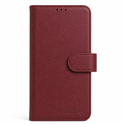 RichBoss Leather Folio Case for iPhone 16 Pro Max - Burgundy