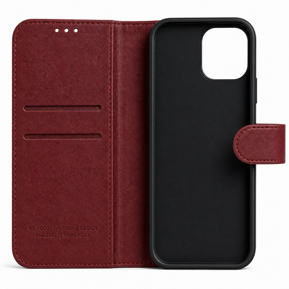 RichBoss Leather Folio Case for iPhone 16 Pro Max - Burgundy