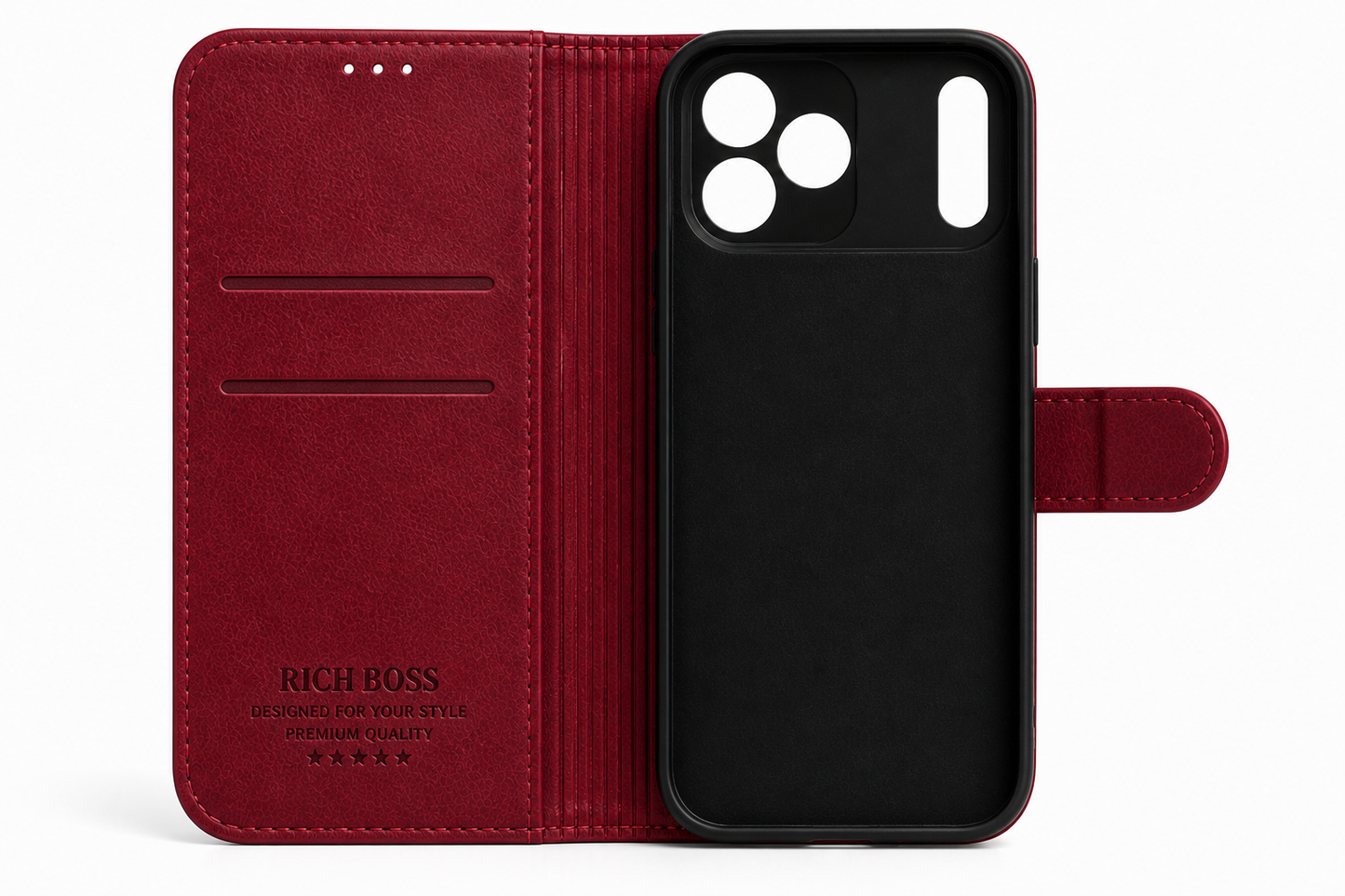 RichBoss Leather Folio Case for iPhone 17 Pro Max - Burgundy