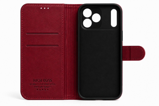RichBoss Leather Folio Case for iPhone 17 Pro Max - Burgundy