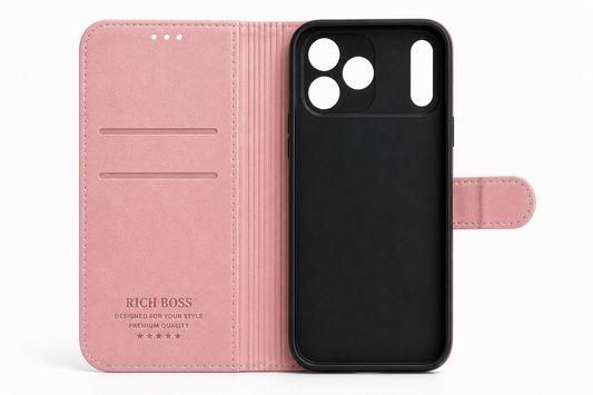 RichBoss Leather Folio Case for iPhone 17 Pro Max - Pink